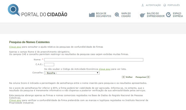 portal cidadao company name search